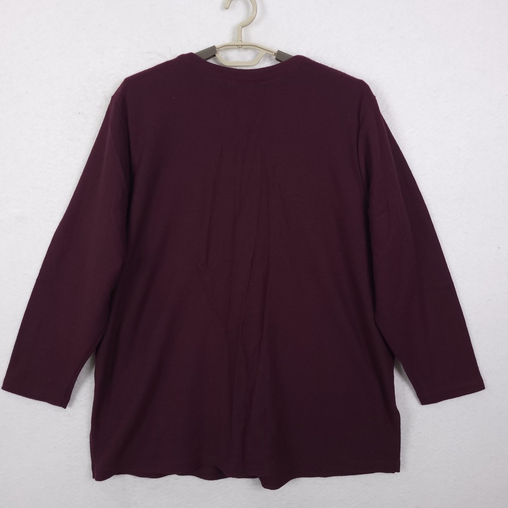 Eileen Fisher 3 Piece Knit Set Cardigan Tee Pants XL Burgundy Sustainable Wool - Picture 13 of 16